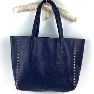 DSJ DANIELLE STEVENS Vicenza Blue Leather Tote Bag
